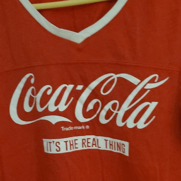 Coca-Cola Red V-Neck Tee with White Accents - Picture 3 of 4